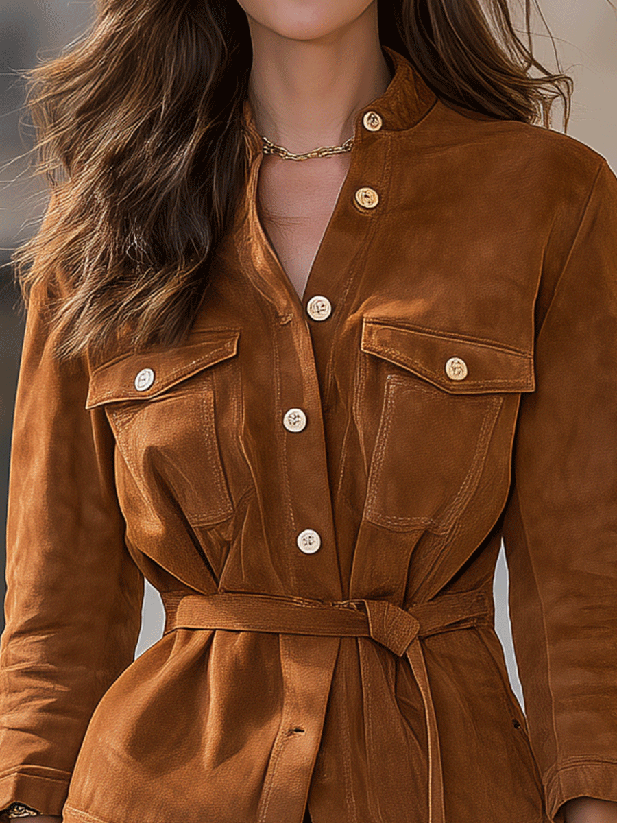 Chestnut Belted Suede Jacket