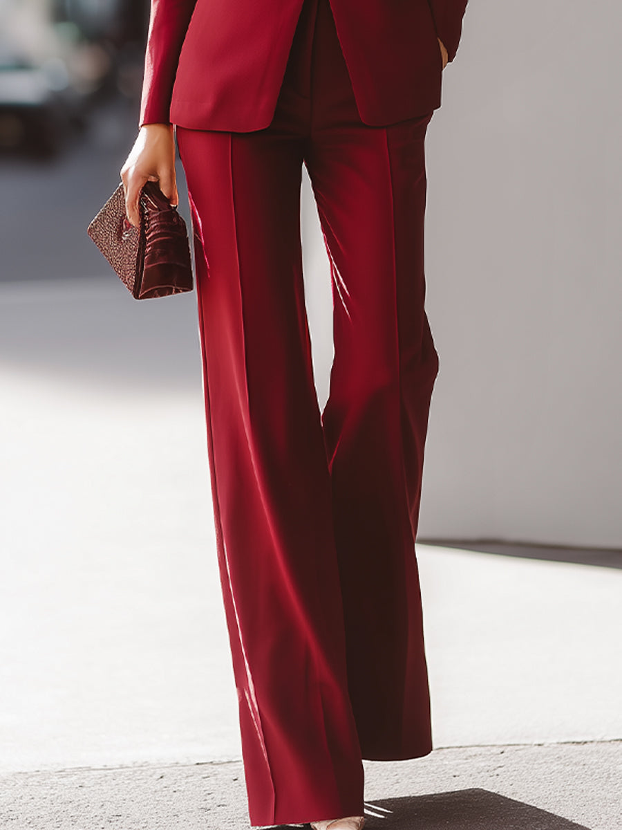 Elegant Wine Red Tailored Suit Set