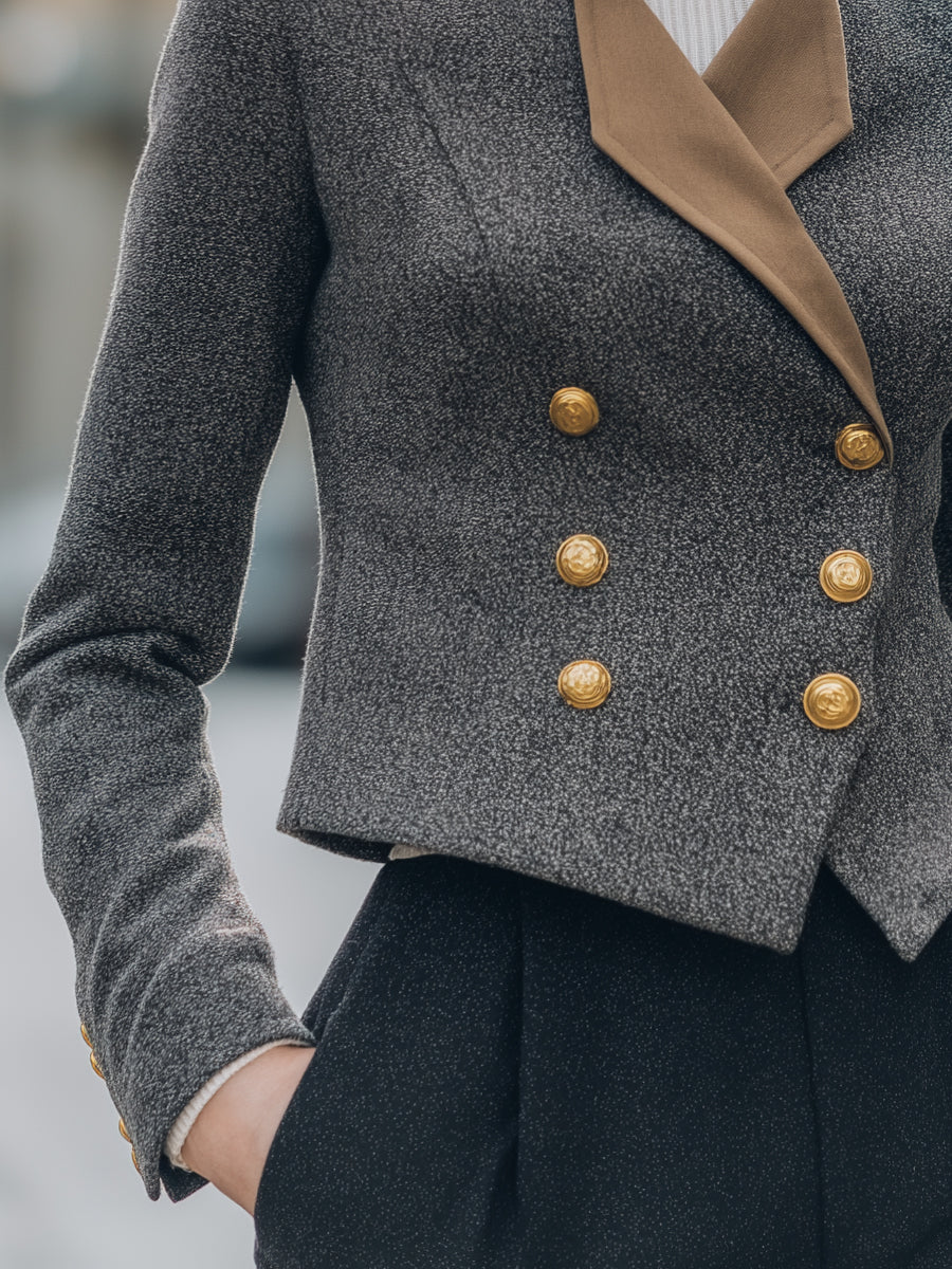 Double-Breasted Wool Blazer With Contrast Lapel