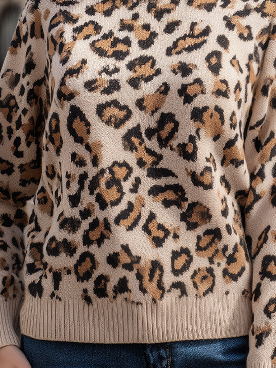 Isla Muse Women's Leopard Print Crew Neck Knit Sweater