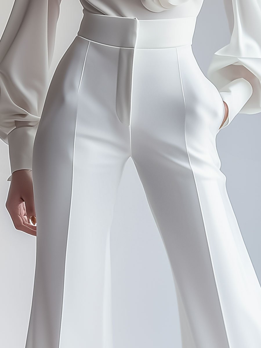 Elegant White High-Waisted Trousers