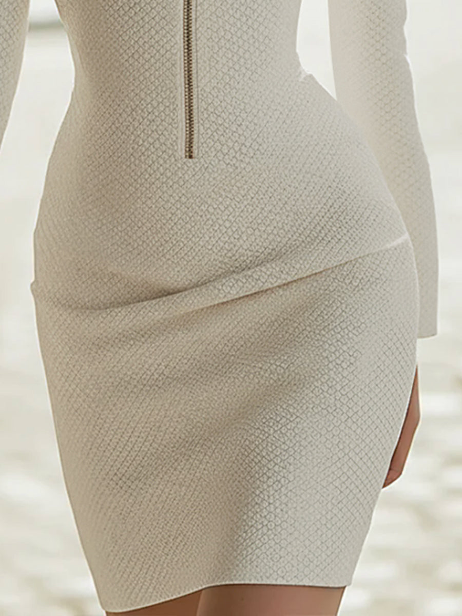 Textured Zipper Hourglass Leather Mini Dress