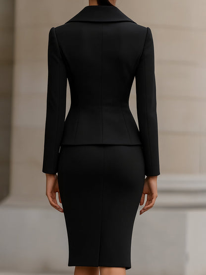Elegant Two-Piece Suit With Tailored Blazer And Pencil Skirt