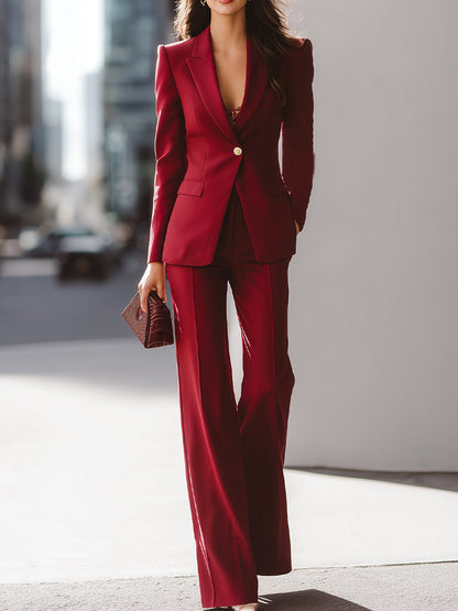 Elegant Wine Red Tailored Suit Set