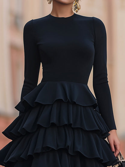 Elegant Black Ruffled Tiered Party Dress
