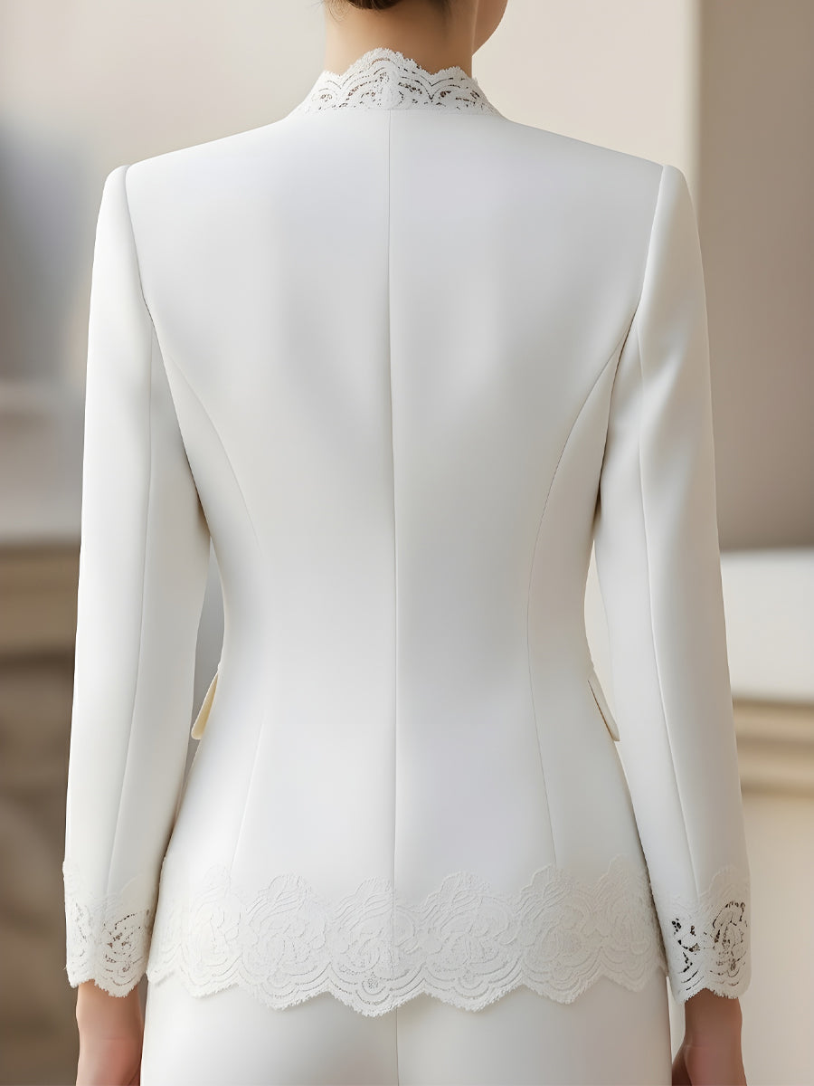 Pearl Button Lace-Trimmed Blazer