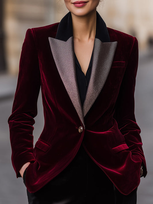 Velvet Blazer With Metallic Contrast Lapels