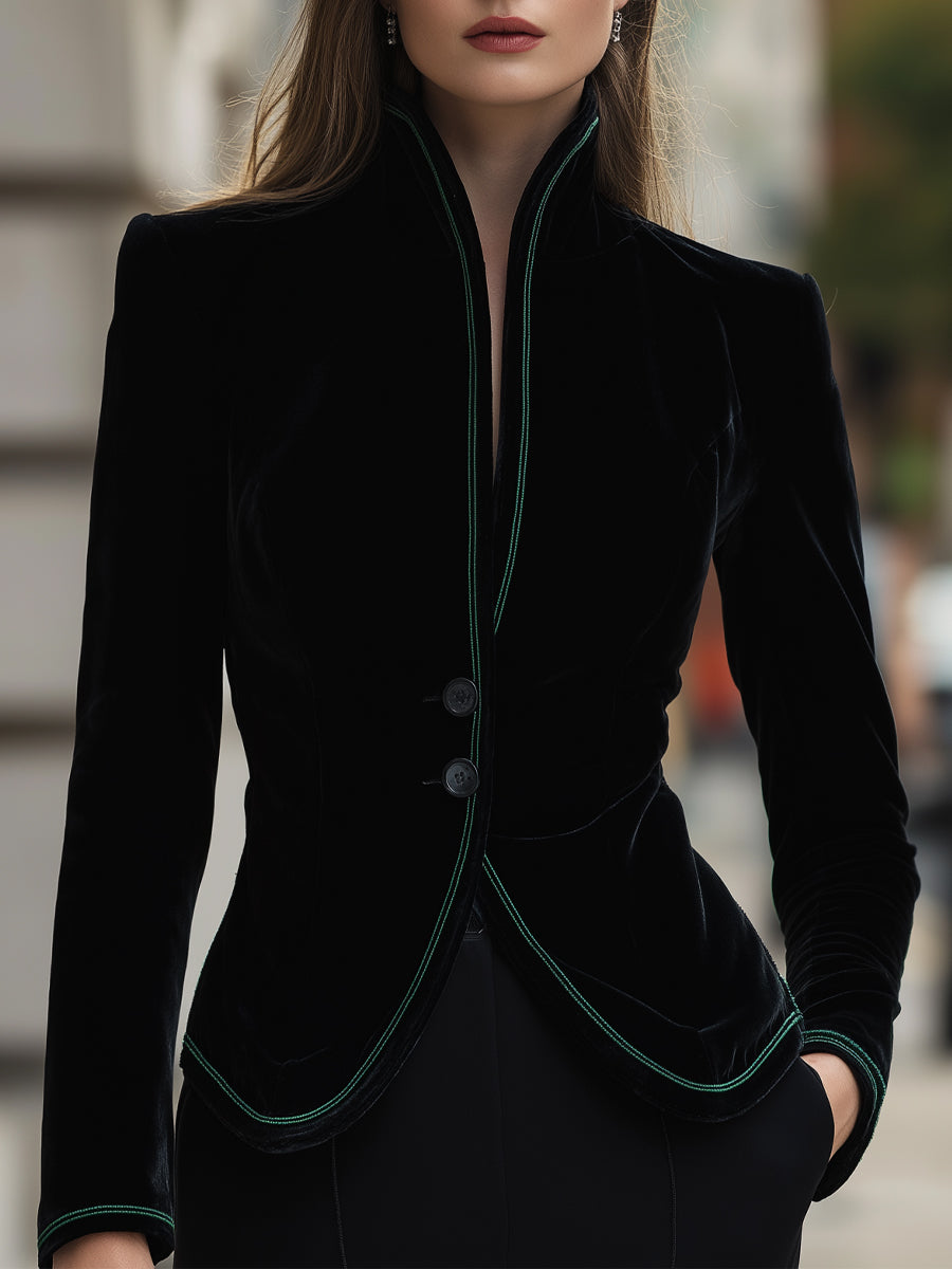 Velvet Tailored Blazer With Contrast Trim