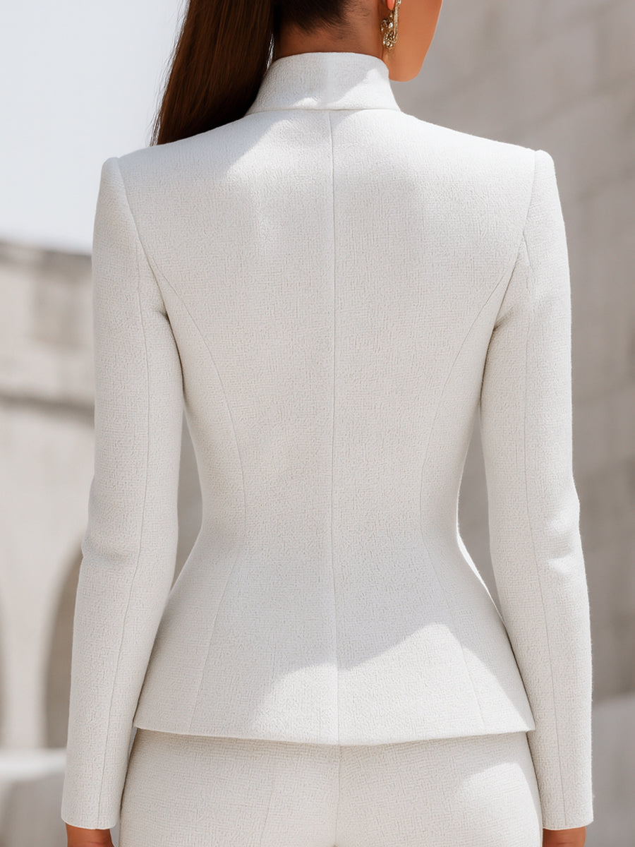 Sculpted Stand Collar Blazer With Gold Buttons