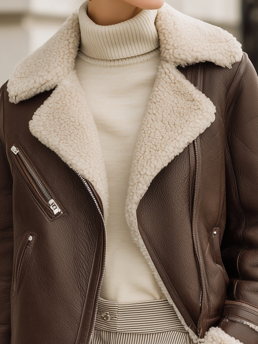 Mocha Shearling Aviator Jacket