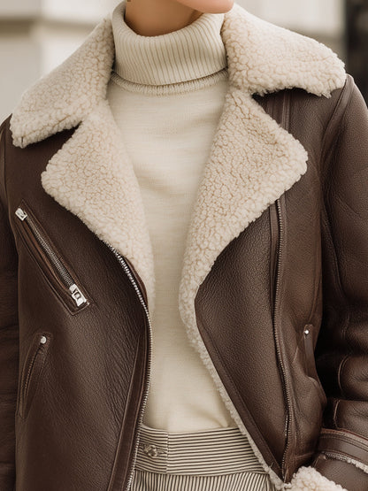 Mocha Shearling Aviator Jacket