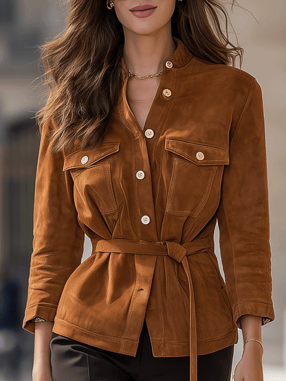 Chestnut Belted Suede Jacket