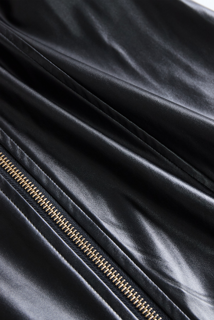 Edgy Black Zip-Front Faux Leather Dress