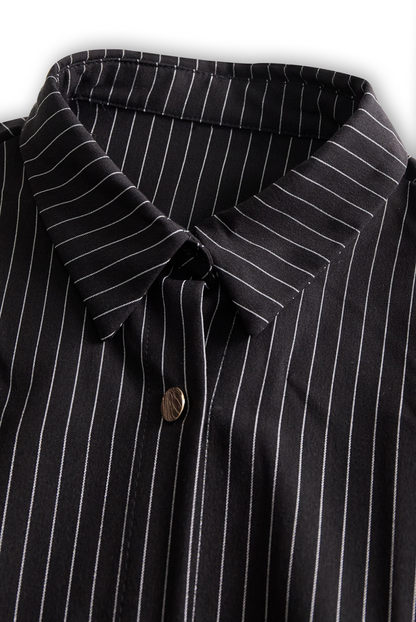 Classic Black Pinstripe Shirt Dress