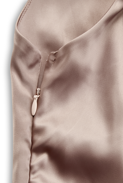 Champagne Satin One-Shoulder Gown