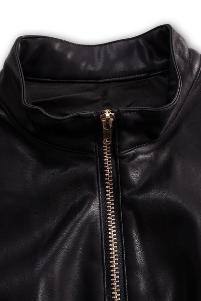 Sleeveless Faux Leather Zippered Romper