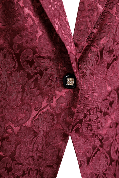 Noble Burgundy Jacquard Satin Blazer