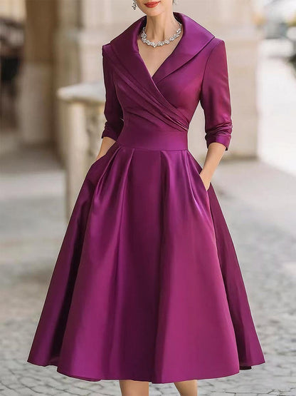 Margot Satin Midi Dress With Draped Collar