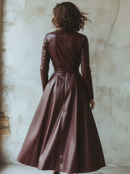 Chic Burgundy Leather Dress