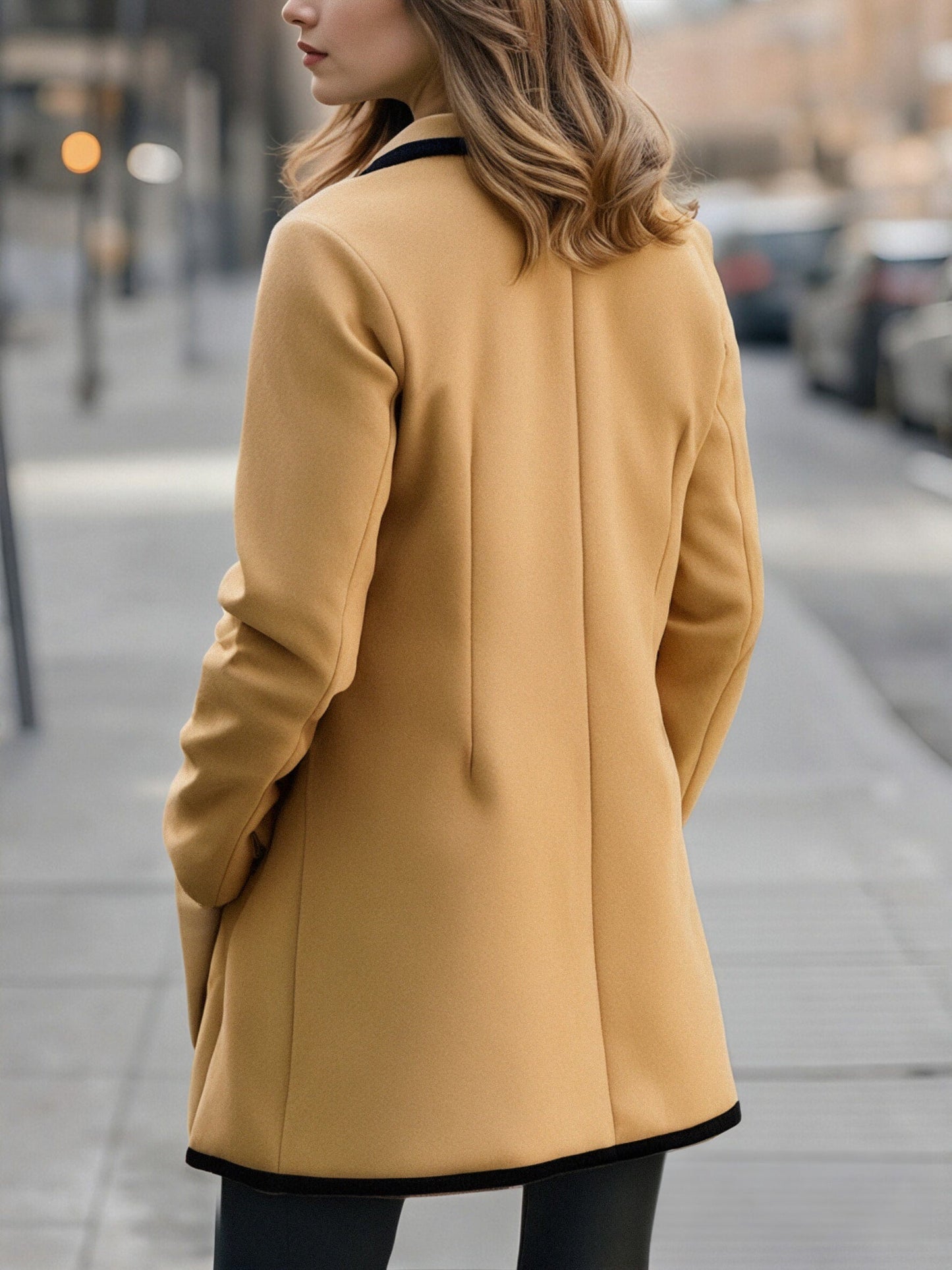 Chic Double-Breasted White Coat with Black Trim