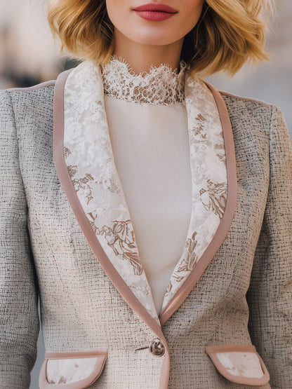 Printed Lapel Blazer With Velvet Trim