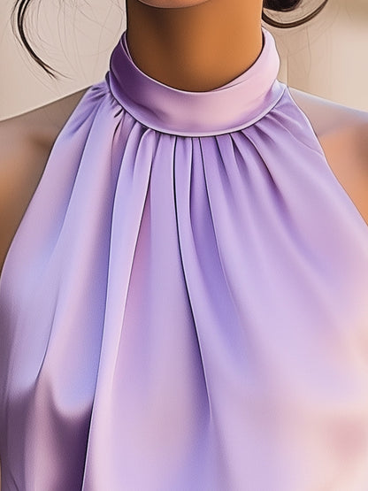 Lavender Satin High Neck Blouse