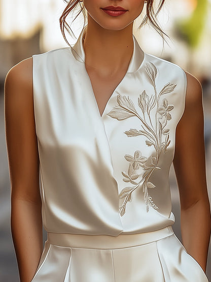 Elegant Embroidered Wrap Blouse
