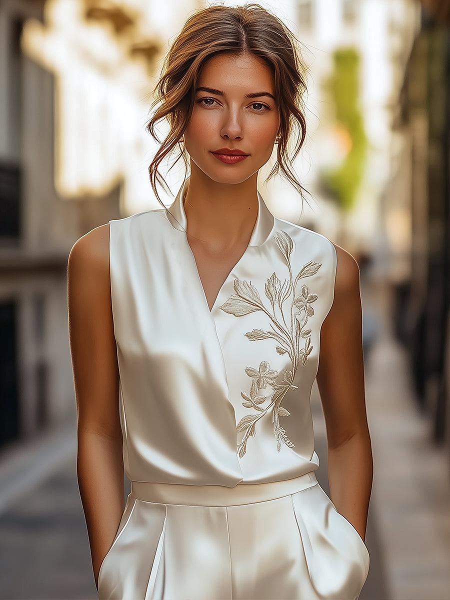 Elegant Embroidered Wrap Blouse