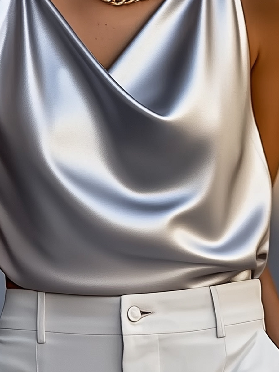 Satin Draped Cowl Neck Top
