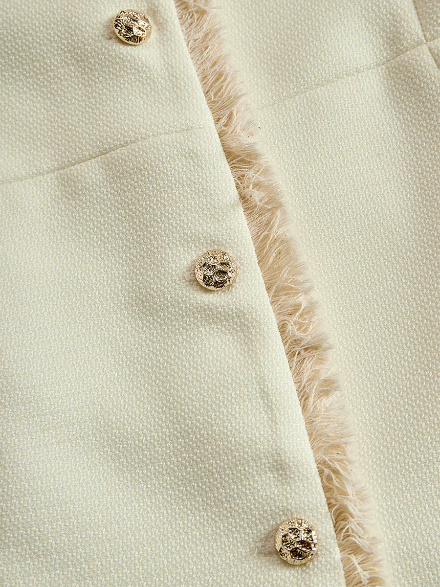 Elegant Cream Textured Blazer With Decorative Trim