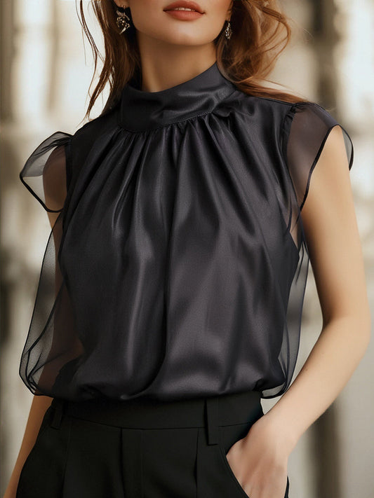 Elegant Black Chiffon High Neck Blouse