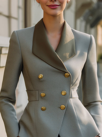 Double-Breasted Blazer With Satin Shawl Collar