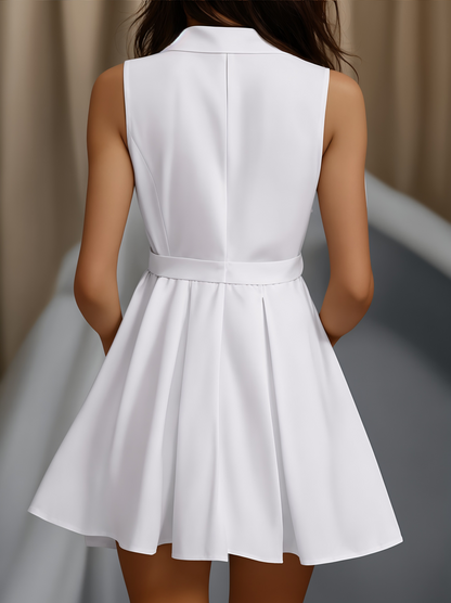 White Pleated Mini Shirt Dress