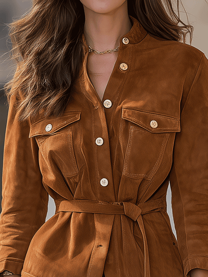 Chestnut Belted Suede Jacket