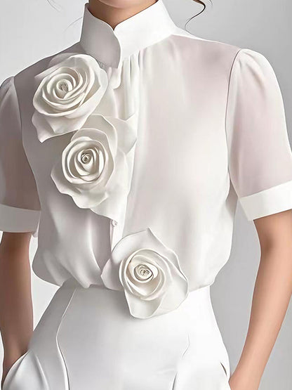 Elegant Blossom Embellished Floral Blouse