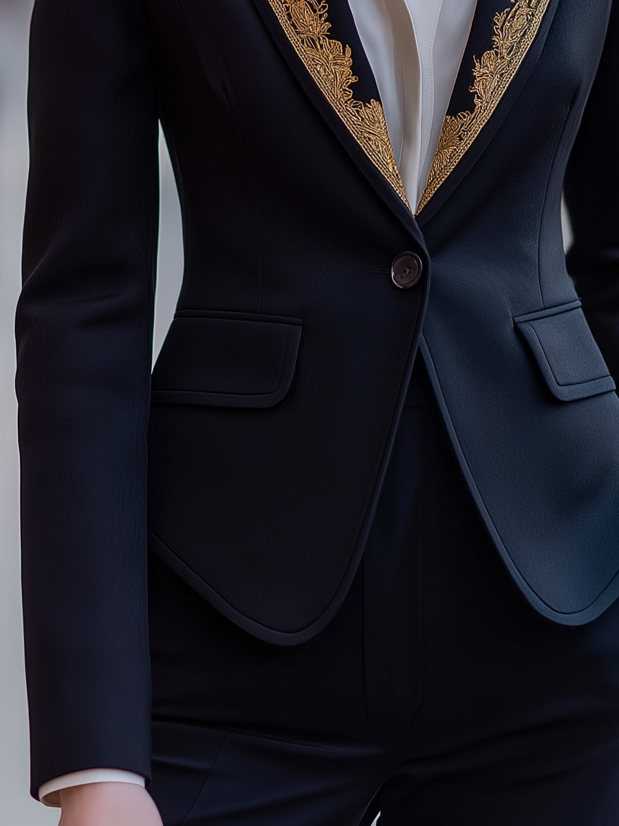 Tailored Blazer With Gold Embroidered Lapels