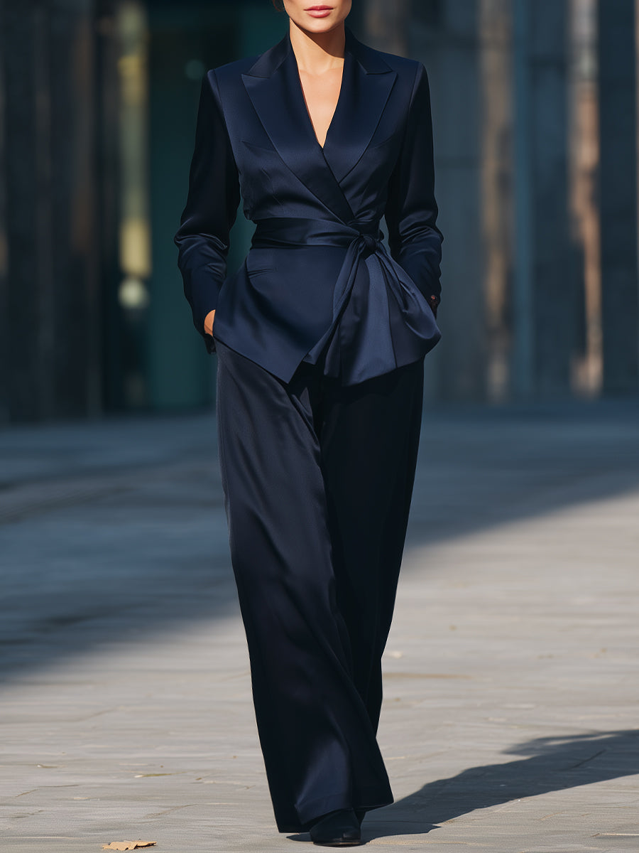 Midnight Wrap Satin Suit Set