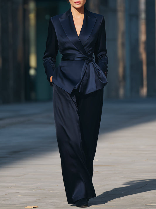 Midnight Wrap Satin Suit Set