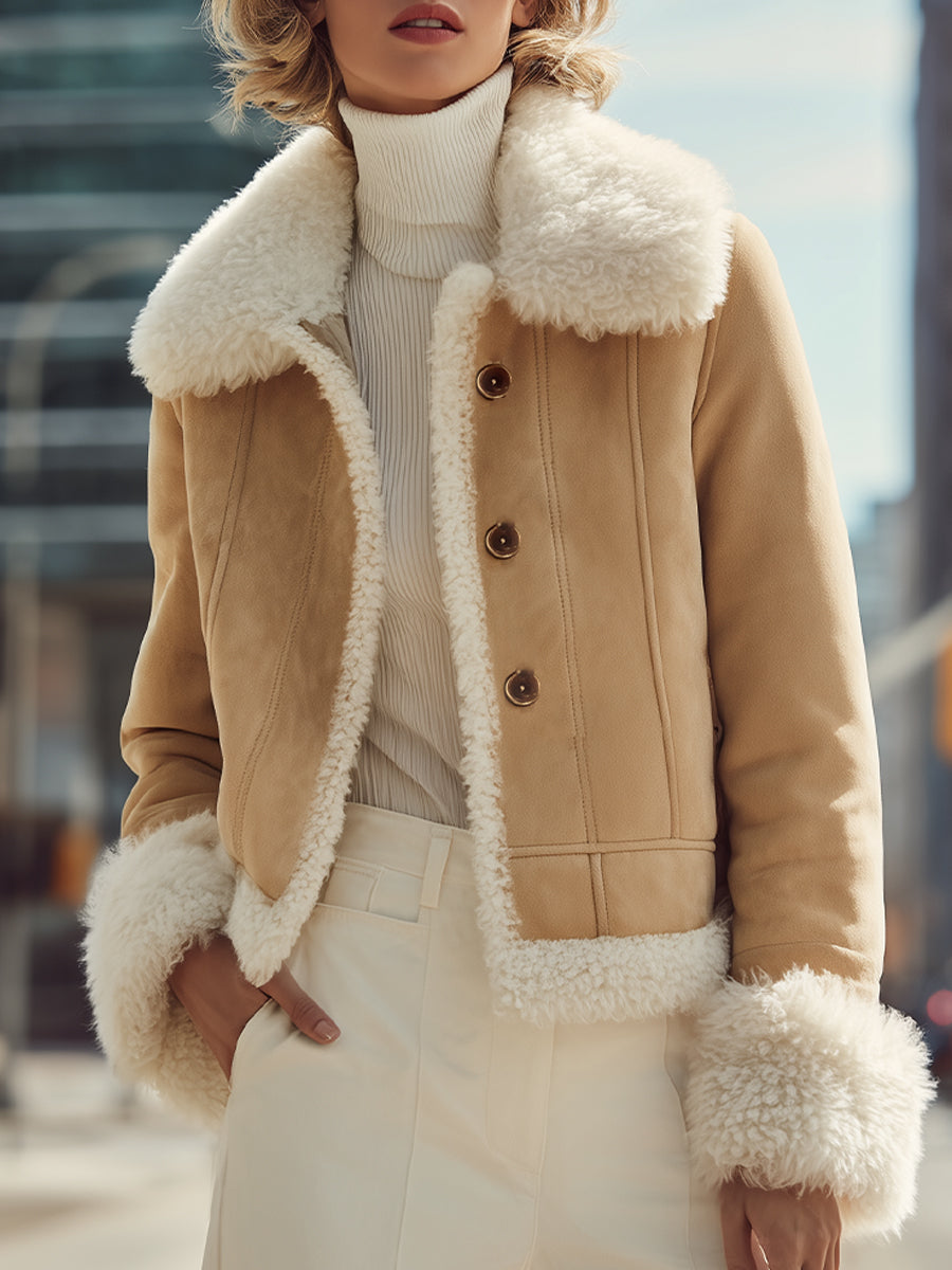 Chic Shearling - Trimmed Suede Jacket