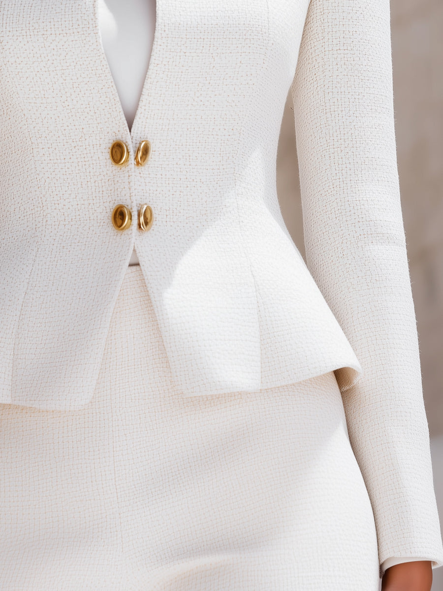 Sculpted Stand Collar Blazer With Gold Buttons
