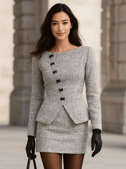 Parisian Tweed Bow Blazer And Skirt Set