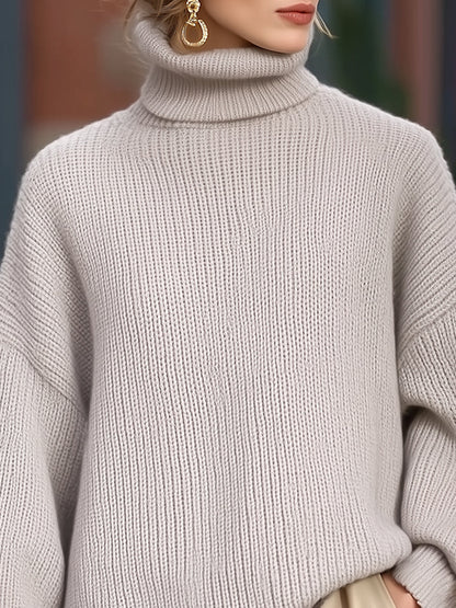 Cozy Light Gray Turtleneck Oversized Sweater