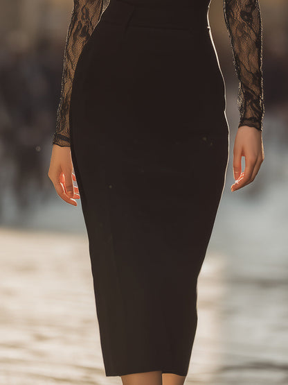 Elegant Lace Panel Midi Dress