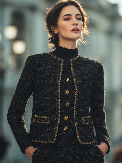 Noir Gold-Thread Tweed Jacket