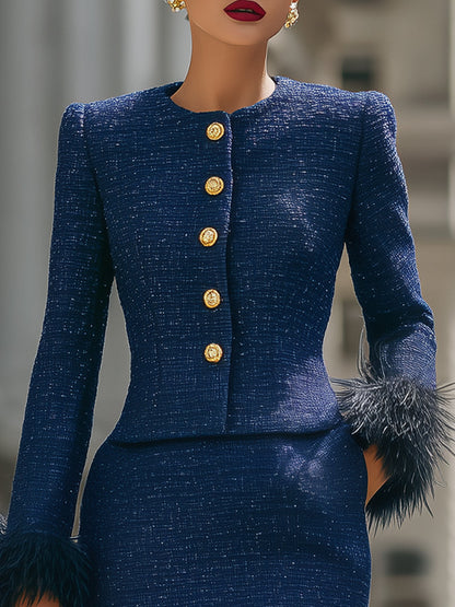 Glamorous Feather - Trimmed Tweed Skirt Suit
