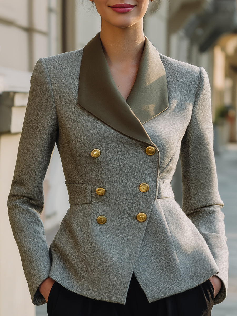 Double-Breasted Blazer With Satin Shawl Collar