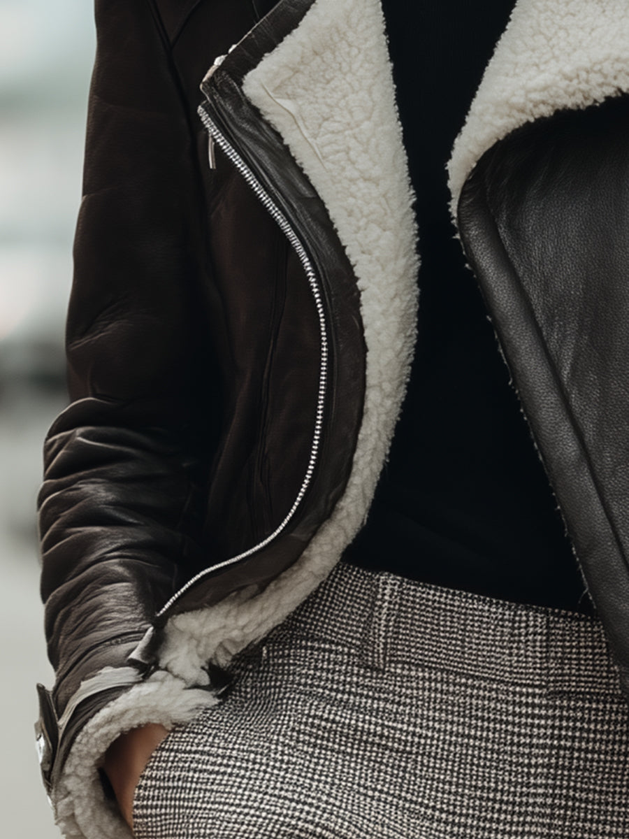 Black Shearling-Lined Moto Jacket