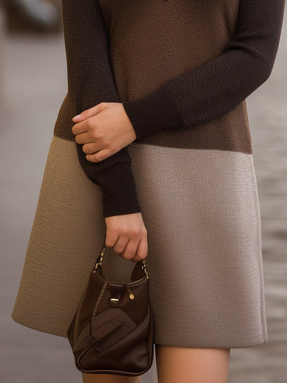 V-Neckline Colorblock Knit Dress