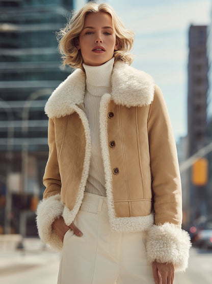 Chic Shearling - Trimmed Suede Jacket