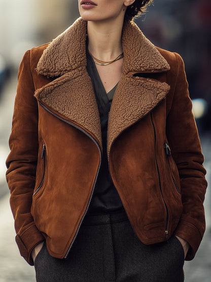 Caramel Shearling Aviator Jacket